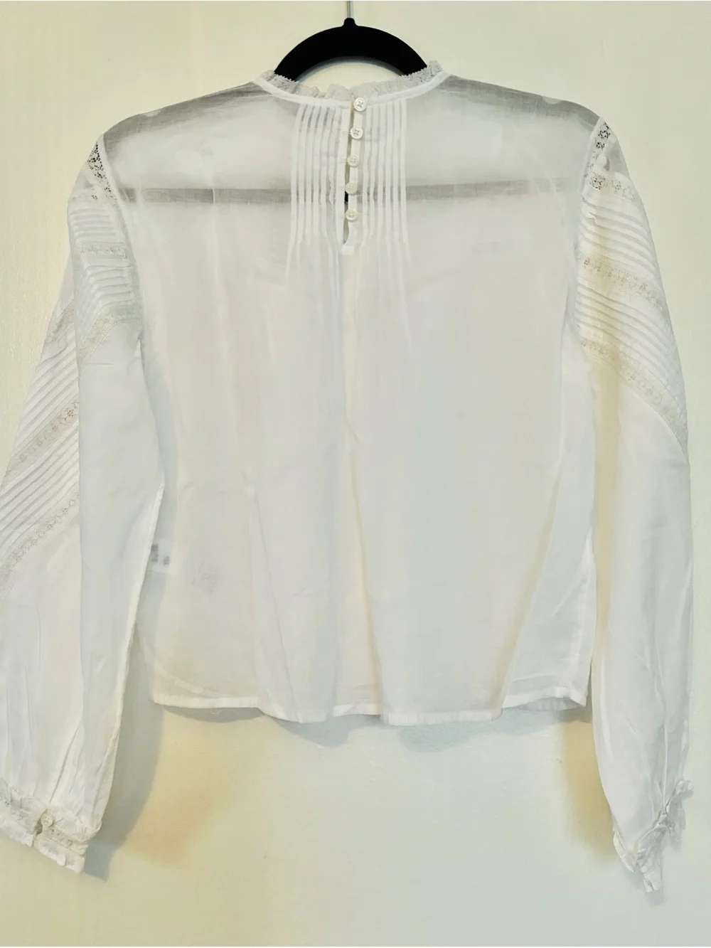 J.Crew White.Women’s Lace-trim pintuck top in 100% organic cotton voile.XS.NWT.